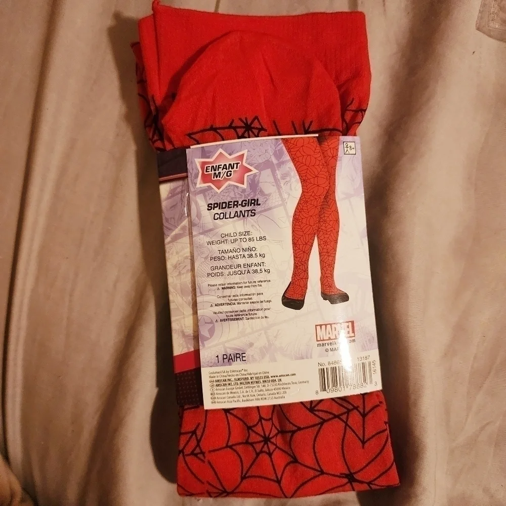 NWT Marvel Spider-Girl Tights Girl's M-L Red Spiderweb Halloween Costume Cosplay